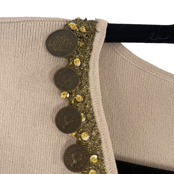 Belldini Women's Size Medium Coin Gypsy Tan Sleeveless Tank Top - Picture 6 of 9